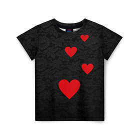 Детская футболка 3D с принтом Кружево и седца в Екатеринбурге, 100% гипоаллергенный полиэфир | прямой крой, круглый вырез горловины, длина до линии бедер, чуть спущенное плечо, ткань немного тянется | dg | dolce | gabbana | габбана | дольче | любовь | сердечко