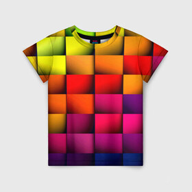 Детская футболка 3D с принтом Кубики в Екатеринбурге, 100% гипоаллергенный полиэфир | прямой крой, круглый вырез горловины, длина до линии бедер, чуть спущенное плечо, ткань немного тянется | Тематика изображения на принте: текстуры | цветные