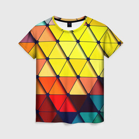 Женская футболка 3D с принтом Треугольник в Екатеринбурге, 100% полиэфир ( синтетическое хлопкоподобное полотно) | прямой крой, круглый вырез горловины, длина до линии бедер | абстракции | мозаика | прикольные | текстуры | треугольник