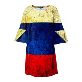 Детское платье 3D с принтом Триколор в Екатеринбурге, 100% полиэстер | прямой силуэт, чуть расширенный к низу. Круглая горловина, на рукавах — воланы | Тематика изображения на принте: new | краска | патриот | прикольные | русский | триколор