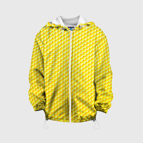 Детская куртка 3D с принтом Соты в Екатеринбурге, 100% полиэстер | застежка — молния, подол и капюшон оформлены резинкой с фиксаторами, по бокам — два кармана без застежек, один потайной карман на груди, плотность верхнего слоя — 90 г/м2; плотность флисового подклада — 260 г/м2 | Тематика изображения на принте: yellow | вкусные | еда | желтый | прикольные | пчелы | соты
