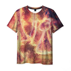Мужская футболка 3D с принтом Фигуры из пламени в Екатеринбурге, 100% полиэфир | прямой крой, круглый вырез горловины, длина до линии бедер | пламя