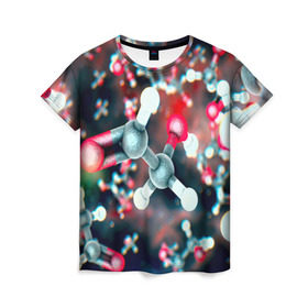 Женская футболка 3D с принтом Молекулы в Екатеринбурге, 100% полиэфир ( синтетическое хлопкоподобное полотно) | прямой крой, круглый вырез горловины, длина до линии бедер | арт | мидицина | молекулы | нервы | тромбы | фантастика