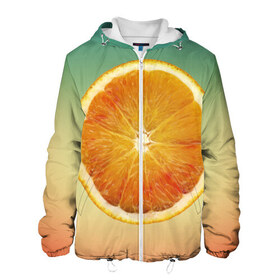 Мужская куртка 3D с принтом Апельсиновый рай в Екатеринбурге, ткань верха — 100% полиэстер, подклад — флис | прямой крой, подол и капюшон оформлены резинкой с фиксаторами, два кармана без застежек по бокам, один большой потайной карман на груди. Карман на груди застегивается на липучку | апельсин | градиент | жёлтый | зелёный | оранжевый