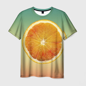 Мужская футболка 3D с принтом Апельсиновый рай в Екатеринбурге, 100% полиэфир | прямой крой, круглый вырез горловины, длина до линии бедер | Тематика изображения на принте: апельсин | градиент | жёлтый | зелёный | оранжевый