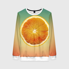 Женский свитшот 3D с принтом Апельсиновый рай в Екатеринбурге, 100% полиэстер с мягким внутренним слоем | круглый вырез горловины, мягкая резинка на манжетах и поясе, свободная посадка по фигуре | апельсин | градиент | жёлтый | зелёный | оранжевый