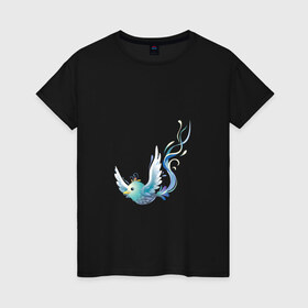 Женская футболка хлопок с принтом Голубая птичка в Екатеринбурге, 100% хлопок | прямой крой, круглый вырез горловины, длина до линии бедер, слегка спущенное плечо | голубая | красота | мультяшка | птица | сказка
