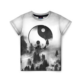 Детская футболка 3D с принтом Гармония в Екатеринбурге, 100% гипоаллергенный полиэфир | прямой крой, круглый вырез горловины, длина до линии бедер, чуть спущенное плечо, ткань немного тянется | белое | гармония | инь | природа | черное | янь