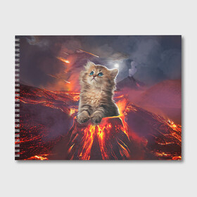 Альбом для рисования с принтом Кот на вулкане в Екатеринбурге, 100% бумага
 | матовая бумага, плотность 200 мг. | Тематика изображения на принте: вулкан | извержение | кот | котенок | лава | метеорит
