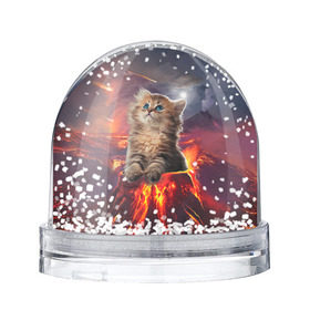 Снежный шар с принтом Кот на вулкане в Екатеринбурге, Пластик | Изображение внутри шара печатается на глянцевой фотобумаге с двух сторон | вулкан | извержение | кот | котенок | лава | метеорит
