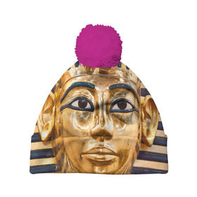 Шапка 3D c помпоном с принтом Фараон в Екатеринбурге, 100% полиэстер | универсальный размер, печать по всей поверхности изделия | египет | фараон