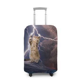 Чехол для чемодана 3D с принтом Кот и молния в Екатеринбурге, 86% полиэфир, 14% спандекс | двустороннее нанесение принта, прорези для ручек и колес | буря | гроза | кот | котенок | молния | облака