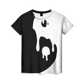Женская футболка 3D с принтом Инь Янь в Екатеринбурге, 100% полиэфир ( синтетическое хлопкоподобное полотно) | прямой крой, круглый вырез горловины, длина до линии бедер | белое | гармония | инь | краска | черное | янь