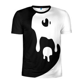 Мужская футболка 3D спортивная с принтом Инь Янь в Екатеринбурге, 100% полиэстер с улучшенными характеристиками | приталенный силуэт, круглая горловина, широкие плечи, сужается к линии бедра | белое | гармония | инь | краска | черное | янь