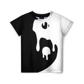 Детская футболка 3D с принтом Инь Янь в Екатеринбурге, 100% гипоаллергенный полиэфир | прямой крой, круглый вырез горловины, длина до линии бедер, чуть спущенное плечо, ткань немного тянется | белое | гармония | инь | краска | черное | янь