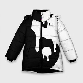 Зимняя куртка для девочек 3D с принтом Инь Янь в Екатеринбурге, ткань верха — 100% полиэстер; подклад — 100% полиэстер, утеплитель — 100% полиэстер. | длина ниже бедра, удлиненная спинка, воротник стойка и отстегивающийся капюшон. Есть боковые карманы с листочкой на кнопках, утяжки по низу изделия и внутренний карман на молнии. 

Предусмотрены светоотражающий принт на спинке, радужный светоотражающий элемент на пуллере молнии и на резинке для утяжки. | белое | гармония | инь | краска | черное | янь