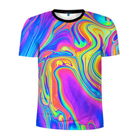 Мужская футболка 3D спортивная с принтом Цветные разводы в Екатеринбурге, 100% полиэстер с улучшенными характеристиками | приталенный силуэт, круглая горловина, широкие плечи, сужается к линии бедра | абстракция | краска | разводы | узор