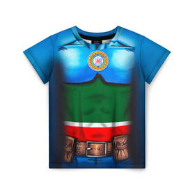Детская футболка 3D с принтом Капитан Чечня в Екатеринбурге, 100% гипоаллергенный полиэфир | прямой крой, круглый вырез горловины, длина до линии бедер, чуть спущенное плечо, ткань немного тянется | Тематика изображения на принте: 95 | капитан | супергерой | флаг | чеченец