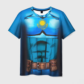 Мужская футболка 3D с принтом Капитан Казахстан в Екатеринбурге, 100% полиэфир | прямой крой, круглый вырез горловины, длина до линии бедер | казахстан
