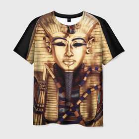 Мужская футболка 3D с принтом Хатшепсут в Екатеринбурге, 100% полиэфир | прямой крой, круглый вырез горловины, длина до линии бедер | Тематика изображения на принте: египет | женщина | золото | маска | фараон египта | хатшепсут