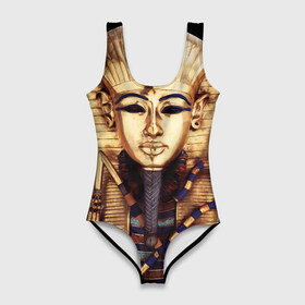 Купальник-боди 3D с принтом Хатшепсут в Екатеринбурге, 82% полиэстер, 18% эластан | Круглая горловина, круглый вырез на спине | египет | женщина | золото | маска | фараон египта | хатшепсут