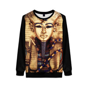 Женский свитшот 3D с принтом Хатшепсут в Екатеринбурге, 100% полиэстер с мягким внутренним слоем | круглый вырез горловины, мягкая резинка на манжетах и поясе, свободная посадка по фигуре | египет | женщина | золото | маска | фараон египта | хатшепсут
