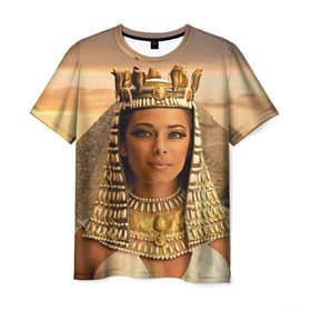 Мужская футболка 3D с принтом Клеопатра в Екатеринбурге, 100% полиэфир | прямой крой, круглый вырез горловины, длина до линии бедер | Тематика изображения на принте: египет | египетская | закат | золото | клеопатра | корона | песок | пирамиды | пустыня | солнце | царица