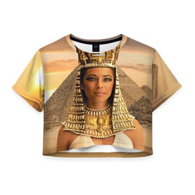 Женская футболка 3D укороченная с принтом Клеопатра в Екатеринбурге, 100% полиэстер | круглая горловина, длина футболки до линии талии, рукава с отворотами | египет | египетская | закат | золото | клеопатра | корона | песок | пирамиды | пустыня | солнце | царица