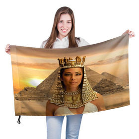 Флаг 3D с принтом Клеопатра в Екатеринбурге, 100% полиэстер | плотность ткани — 95 г/м2, размер — 67 х 109 см. Принт наносится с одной стороны | египет | египетская | закат | золото | клеопатра | корона | песок | пирамиды | пустыня | солнце | царица