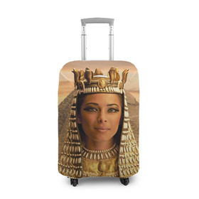 Чехол для чемодана 3D с принтом Клеопатра в Екатеринбурге, 86% полиэфир, 14% спандекс | двустороннее нанесение принта, прорези для ручек и колес | египет | египетская | закат | золото | клеопатра | корона | песок | пирамиды | пустыня | солнце | царица
