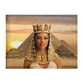 Обложка для студенческого билета с принтом Клеопатра в Екатеринбурге, натуральная кожа | Размер: 11*8 см; Печать на всей внешней стороне | египет | египетская | закат | золото | клеопатра | корона | песок | пирамиды | пустыня | солнце | царица