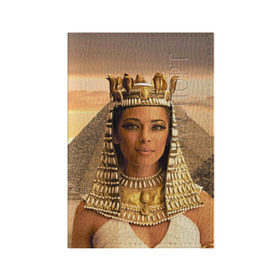 Обложка для паспорта матовая кожа с принтом Клеопатра в Екатеринбурге, натуральная матовая кожа | размер 19,3 х 13,7 см; прозрачные пластиковые крепления | Тематика изображения на принте: египет | египетская | закат | золото | клеопатра | корона | песок | пирамиды | пустыня | солнце | царица