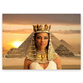 Поздравительная открытка с принтом Клеопатра в Екатеринбурге, 100% бумага | плотность бумаги 280 г/м2, матовая, на обратной стороне линовка и место для марки
 | египет | египетская | закат | золото | клеопатра | корона | песок | пирамиды | пустыня | солнце | царица