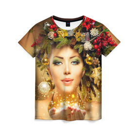 Женская футболка 3D с принтом Чудо девушка в Екатеринбурге, 100% полиэфир ( синтетическое хлопкоподобное полотно) | прямой крой, круглый вырез горловины, длина до линии бедер | волшебница | волшебство | звезды | новый год | подарки | празник | фея | чудо девушка