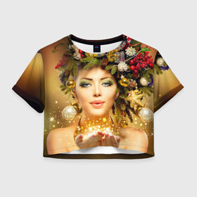 Женская футболка 3D укороченная с принтом Чудо девушка в Екатеринбурге, 100% полиэстер | круглая горловина, длина футболки до линии талии, рукава с отворотами | волшебница | волшебство | звезды | новый год | подарки | празник | фея | чудо девушка