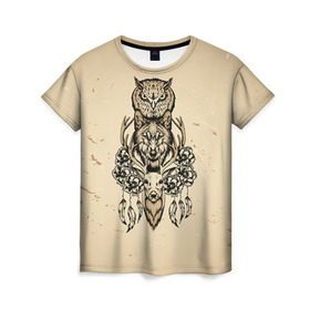 Женская футболка 3D с принтом Животные в Екатеринбурге, 100% полиэфир ( синтетическое хлопкоподобное полотно) | прямой крой, круглый вырез горловины, длина до линии бедер | сова