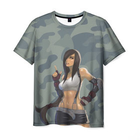 Мужская футболка 3D с принтом Военная девушка в Екатеринбурге, 100% полиэфир | прямой крой, круглый вырез горловины, длина до линии бедер | Тематика изображения на принте: девушка | камуфляж | рисунок