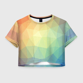 Женская футболка 3D укороченная с принтом Polygonal в Екатеринбурге, 100% полиэстер | круглая горловина, длина футболки до линии талии, рукава с отворотами | polygonal | краски | многоугольник | полигональный | радуга | цвет