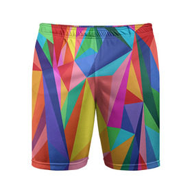 Мужские шорты 3D спортивные с принтом Радуга в Екатеринбурге,  |  | polygonal | многоугольник | полигональный | разноцветный