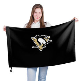 Флаг 3D с принтом Pittsburgh Penguins Malkin в Екатеринбурге, 100% полиэстер | плотность ткани — 95 г/м2, размер — 67 х 109 см. Принт наносится с одной стороны | malkin | pittsburgh penguins | малкин