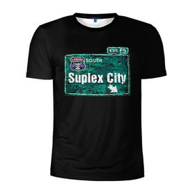 Мужская футболка 3D спортивная с принтом Suplex city в Екатеринбурге, 100% полиэстер с улучшенными характеристиками | приталенный силуэт, круглая горловина, широкие плечи, сужается к линии бедра | fear | fury | wwe | рестлер