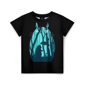 Детская футболка 3D с принтом Тоторо в лесу в Екатеринбурге, 100% гипоаллергенный полиэфир | прямой крой, круглый вырез горловины, длина до линии бедер, чуть спущенное плечо, ткань немного тянется | Тематика изображения на принте: тоторо
