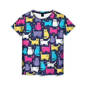 Женская футболка 3D с принтом Котятки в Екатеринбурге, 100% полиэфир ( синтетическое хлопкоподобное полотно) | прямой крой, круглый вырез горловины, длина до линии бедер | кот | котенок | котик | кошечка | кошка | мем | независимая | сильная