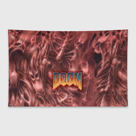 Флаг-баннер с принтом Doom (Classic) в Екатеринбурге, 100% полиэстер | размер 67 х 109 см, плотность ткани — 95 г/м2; по краям флага есть четыре люверса для крепления | 90 | олдскул | скелет | череп