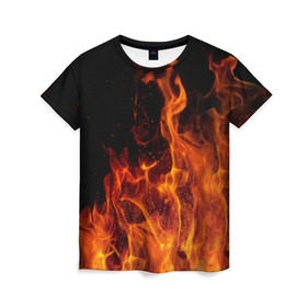 Женская футболка 3D с принтом Огонь в Екатеринбурге, 100% полиэфир ( синтетическое хлопкоподобное полотно) | прямой крой, круглый вырез горловины, длина до линии бедер | костер | пламя