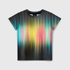 Детская футболка 3D с принтом Спектр в Екатеринбурге, 100% гипоаллергенный полиэфир | прямой крой, круглый вырез горловины, длина до линии бедер, чуть спущенное плечо, ткань немного тянется | Тематика изображения на принте: мерцание | радуга | свет | свечение | сияние | спектр | цвета | эквалайзер