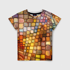 Детская футболка 3D с принтом Мозаика в Екатеринбурге, 100% гипоаллергенный полиэфир | прямой крой, круглый вырез горловины, длина до линии бедер, чуть спущенное плечо, ткань немного тянется | арт | дизайн | искусство | композиция | краски | мозаика | пазл | цветные камешки