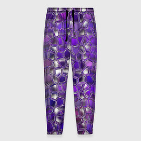 Мужские брюки 3D с принтом Фиолетовая мозаика в Екатеринбурге, 100% полиэстер | манжеты по низу, эластичный пояс регулируется шнурком, по бокам два кармана без застежек, внутренняя часть кармана из мелкой сетки | дизайн | искусство | композиция | мозаика | стёклышки | цветные камешки