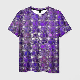 Мужская футболка 3D с принтом Фиолетовая мозаика в Екатеринбурге, 100% полиэфир | прямой крой, круглый вырез горловины, длина до линии бедер | дизайн | искусство | композиция | мозаика | стёклышки | цветные камешки