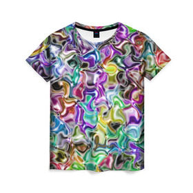 Женская футболка 3D с принтом Цветное безумие в Екатеринбурге, 100% полиэфир ( синтетическое хлопкоподобное полотно) | прямой крой, круглый вырез горловины, длина до линии бедер | арт | дизайн | искусство | краски | мозаика | палитра | радуга | разные цвета | текстура | цветное безумие